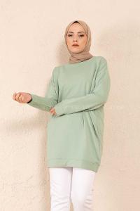 Modalamelif Bisiklet Yaka Düz Renk Sweatshirt Çağla