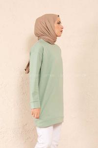 Modalamelif Bisiklet Yaka Düz Renk Sweatshirt Çağla