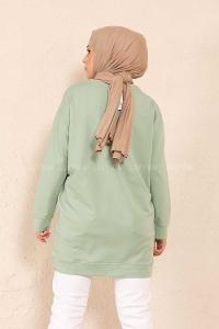 Modalamelif Bisiklet Yaka Düz Renk Sweatshirt Çağla