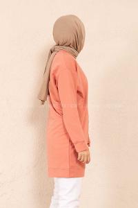 Modalamelif Bisiklet Yaka Düz Renk Sweatshirt Gül