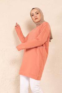 Modalamelif Bisiklet Yaka Düz Renk Sweatshirt Gül