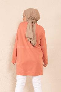 Modalamelif Bisiklet Yaka Düz Renk Sweatshirt Gül