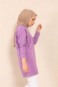 Modalamelif Bisiklet Yaka Düz Renk Sweatshirt Lila