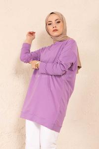 Modalamelif Bisiklet Yaka Düz Renk Sweatshirt Lila