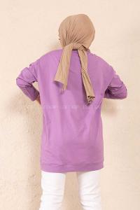 Modalamelif Bisiklet Yaka Düz Renk Sweatshirt Lila