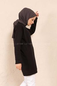 Modalamelif Bisiklet Yaka Düz Renk Sweatshirt Siyah