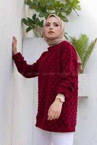 Modalamelif Bisiklet Yaka Jakarlı Tunik Bordo