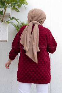 Modalamelif Bisiklet Yaka Jakarlı Tunik Bordo