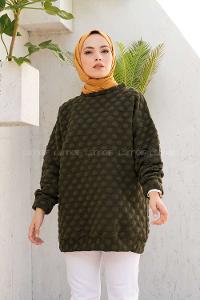 Modalamelif Bisiklet Yaka Jakarlı Tunik Haki