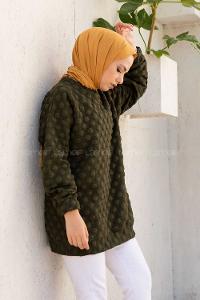 Modalamelif Bisiklet Yaka Jakarlı Tunik Haki