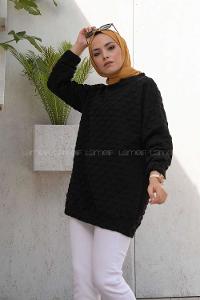 Modalamelif Bisiklet Yaka Jakarlı Tunik Siyah