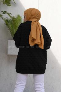 Modalamelif Bisiklet Yaka Jakarlı Tunik Siyah