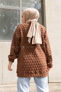 Modalamelif Bisiklet Yaka Jakarlı Tunik Soft Kahve