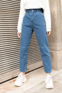 Modalamelif Çift Düğmeli Yüksek Bel Kot Pantolon Açık Mavi