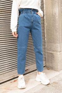 Modalamelif Çift Düğmeli Yüksek Bel Kot Pantolon Açık Mavi