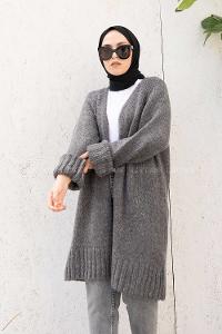 Modalamelif Duble Kollu Triko Hırka Antrasit