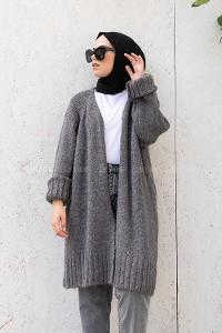 Modalamelif Duble Kollu Triko Hırka Antrasit