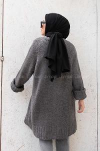 Modalamelif Duble Kollu Triko Hırka Antrasit