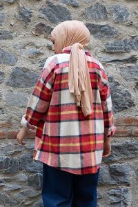 Modalamelif Kanguru Cep Ekose Gömlek Kırmızı Hardal