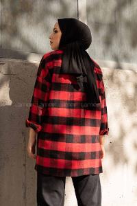 Modalamelif Kanguru Cep Ekose Gömlek Kırmızı Siyah