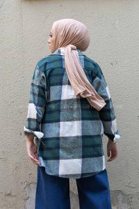 Modalamelif Kanguru Cep Ekose Gömlek Yeşil İndigo