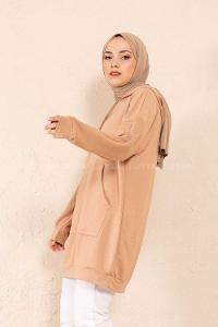Modalamelif Kanguru Cep Kapşonlu Tunik Sütlü Kahve