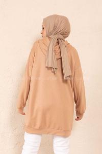 Modalamelif Kanguru Cep Kapşonlu Tunik Sütlü Kahve