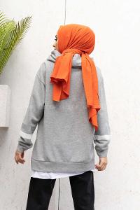 Modalamelif Kapşonlu Army Baskılı Sweatshirt Gri