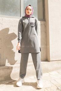 Modalamelif Kol Sim Şeritli İkili Takım Füme