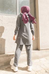 Modalamelif Kol Sim Şeritli İkili Takım Füme