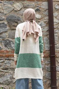 Modalamelif Körük Cep İki Renkli Triko Hırka Ekru Çağla