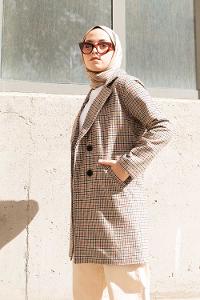 Modalamelif Kruvaze Ekose Kaban Vizonrengi