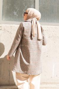 Modalamelif Kruvaze Ekose Kaban Vizonrengi