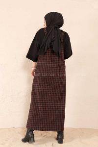 Modalamelif Önü Cepli Ekose Slopet Elbise Kiremit