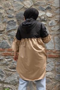 Modalamelif Önü Fermuarlı İki Renkli Kap Siyah Bej