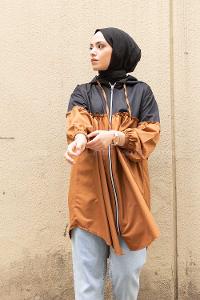 Modalamelif Önü Fermuarlı İki Renkli Kap Siyah Taba