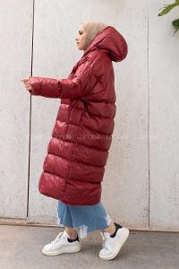 Modalamelif Önü Fermuarlı Kapşonlu Şişme Mont Bordo