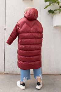 Modalamelif Önü Fermuarlı Kapşonlu Şişme Mont Bordo