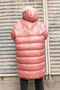 Modalamelif Önü Fermuarlı Kapşonlu Şişme Mont Pembe