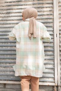 Modalamelif Önü Tahta Düğmeli Körük Cepli Gömlek Mint Yeşili