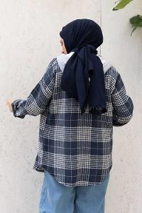 Modalamelif Tek Cepli Kapşonlu Gömlek Ekru İndigo