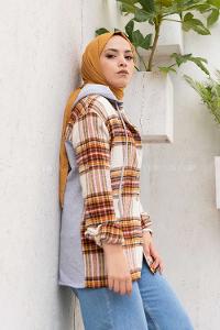 Modalamelif Tek Cepli Kapşonlu Gömlek Ekru Kiremit