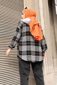 Modalamelif Tek Cepli Kapşonlu Gömlek Ekru Siyah