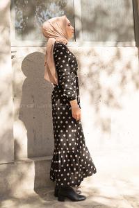 Modalamelif Bisiklet Yaka Kuşaklı Puantiye Elbise Siyah