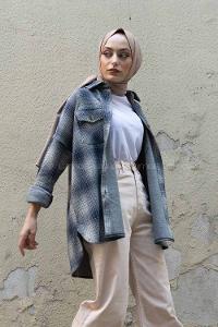 Modalamelif Çift Cepli Ekose Gömlek Lacivert