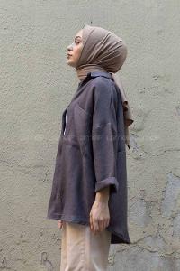 Modalamelif Düşük Kol Oversize Gömlek Antrasit