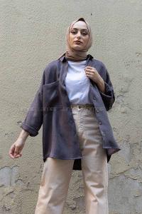 Modalamelif Düşük Kol Oversize Gömlek Antrasit