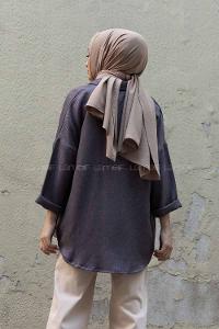 Modalamelif Düşük Kol Oversize Gömlek Antrasit