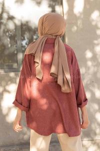 Modalamelif Düşük Kol Oversize Gömlek Gül Kurusu