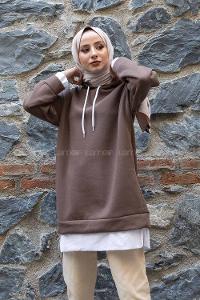 Modalamelif Etek Ucu Garnili Salaş Tunik Kahve